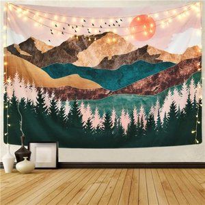 Mountain Tapestry 51.2 x 59 Forest Tree Tapestry Sunset Nature Landscape Decor